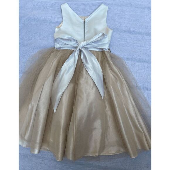 Petite Adele Dress Ivory Champagne Gold Tutu Fit Flare Princess 7/8 - Picture 6 of 6